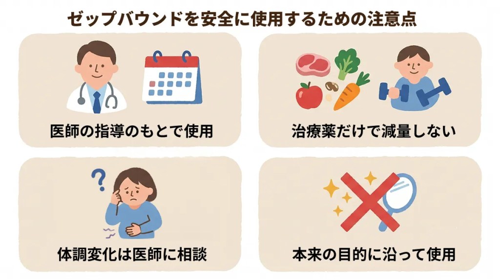 ゼップバウンドを安全に使用するための注意点についての説明図