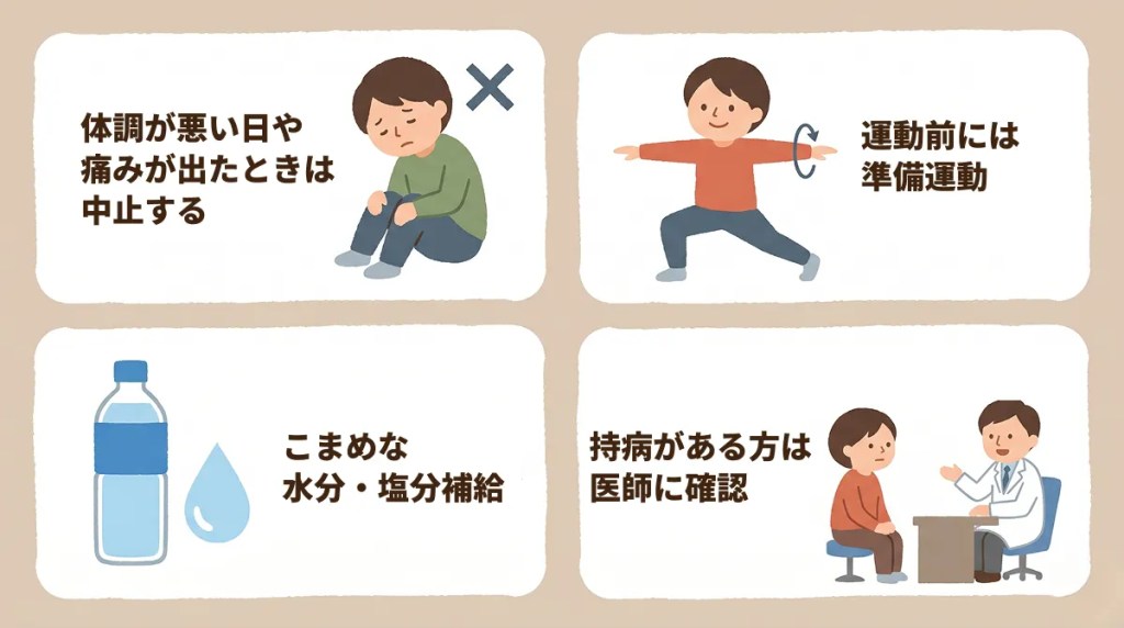 安全に運動を実施するための注意点