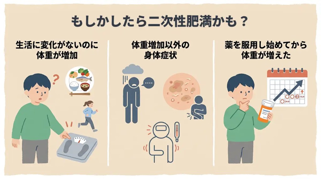 二次性肥満に気づくきっかけをまとめた図